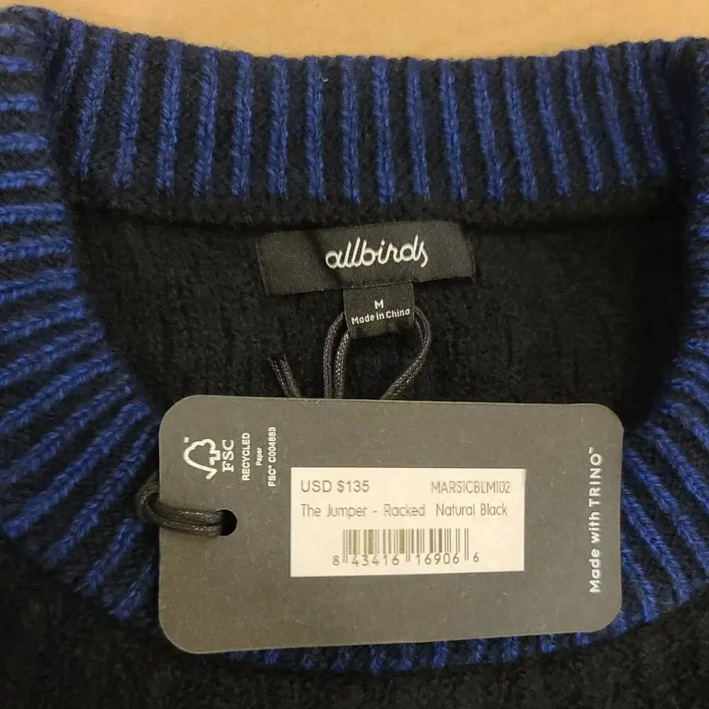 NWT allbirds Wool Jumper long sleeve sweater - MEDIUM - natural black - MEDIUM